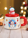 Snowman 3D Lid Ceramic Hot Chocolate and Coffee Christmas Mug
