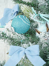 3 Ft. Pastel Blue Swirl Snowy Bushy Christmas Tree Filled With Ball Ornament And Fillers