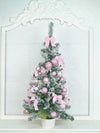 3 Ft. Pastel Pink Swirl Snowy Bushy Christmas Tree Filled With Balls And Ornament Fillers