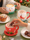 Snowman Themed 3-Piece Stackable Ceramic Christmas Hot Chocolate & Coffee Mugs Set, 9.5 inches ht