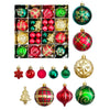 46Pcs Stripes & Flakes Red, Green Gold Christmas Tree Balls