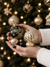 50 pcs Black & Gold Wonderland Christmas Tree Ornaments, Xmas Tree Decoration Balls Set