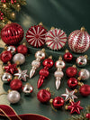 52 pcs Burgundy & Champagne Gold Christmas Tree Ornaments, Xmas Tree Decoration Balls Set