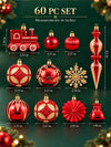 60 pcs Red Express Christmas Tree Ornaments, Xmas Tree Decoration Balls Set