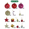 64 Pcs Red & Gold Mix Themed Christmas Balls Tree Hanging