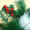 6 Ft. Red Gold Bow, Deep Green Xmas Garland Filled With Cherries, Snow Dust Fillers & Pinecones Christmas Garland