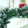 6 Ft. Snow Dust, Green Xmas Garland Filled With Snow Dust Fillers & Snow Pinecones Christmas Garland