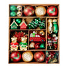 70Pcs London Teddy Red & Green Themed Assorted Christmas Tree Balls