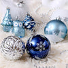 70Pcs Blue & Silver Owl Chandelier Themed Assorted Christmas Tree Balls