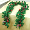 8 Ft. Bushy Frosty Cherry Deep Green Xmas Garland Filled With Bows, Balls & Big Size Pinecones Christmas Garland