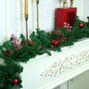 8 Ft. Bushy Frosty Cherry Deep Green Xmas Garland Filled With Bows, Balls & Big Size Pinecones Christmas Garland