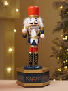 13 Inches Musical Blue Wooden Drummer Nutcracker, Christmas Table Décor,