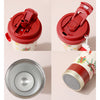 Deer Happy, Red Lid Christmas Themed Stainless Steel Coffee/Water Tumbler Bottle | 500Ml With Free Cleaning Brush