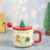 Deer With Sledge Christmas Mug With 3D Christmas Tree Lid And Stainless Spoon
