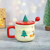 Deer With Sledge Christmas Mug With 3D Christmas Tree Lid And Stainless Spoon