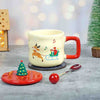 Deer With Sledge Christmas Mug With 3D Christmas Tree Lid And Stainless Spoon