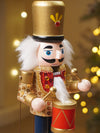 13 Inches Musical Gold Wooden Drummer Nutcracker, Christmas Table Décor,