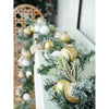 Gold & White Swirl Themed Bushy Christmas Garland With Bows, Gift Boxes, Cotton Flower Fillers | 6.5 ft