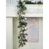 Gold & White Swirl Themed Bushy Christmas Garland With Bows, Gift Boxes, Cotton Flower Fillers | 6.5 ft