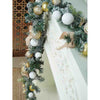 Gold & White Swirl Themed Bushy Christmas Garland With Bows, Gift Boxes, Cotton Flower Fillers | 6.5 ft