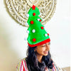 3D Green Pompom Christmas Tree Shaped Velvet Plush Party Hat