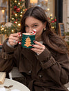 Green Christmas Tree Ceramic Hot Chocolate and Coffee Christmas Mug with 3D Spoon