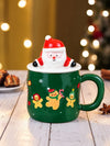 Green Gingerbread Ceramic Christmas Mug with 3D Lying Santa Lid & Spoon