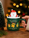 Green Gingerbread Ceramic Christmas Mug with 3D Lying Santa Lid & Spoon