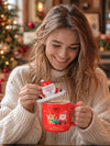 Santa & Reindeer Ceramic Hot Chocolate and Coffee Christmas Mug with 3D Lying Santa Lid & Spoon