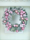 Pastel Pink & White Swirl Artificial Bushy Christmas Wreath | 18 Inches