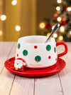 Polka Dots Christmas Themed Ceramic Cup with 3D Santa Saucer & Spoon Set