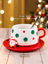 Polka Dots Christmas Themed Ceramic Cup with 3D Santa Saucer & Spoon Set