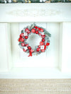 Red & White Swirl Artificial Bushy Christmas Wreath | 18 Inches