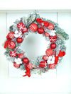 Red & White Swirl Artificial Bushy Christmas Wreath | 18 Inches