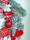 Red & White Swirl Artificial Bushy Christmas Wreath | 18 Inches