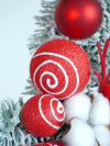Red & White Swirl Artificial Bushy Christmas Wreath | 18 Inches