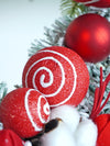 Red & White Swirl Artificial Bushy Christmas Wreath | 18 Inches