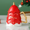 Red Christmas Tree Style Cup With Matching Ceramic Lid And Embellished Spoon | 330 ml