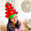 3D Red Pompom Christmas Tree Shaped Velvet Plush Party Hat