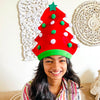 3D Red Pompom Christmas Tree Shaped Velvet Plush Party Hat