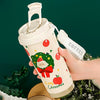 Santa Bow, Wreath & Apple, Xmas Themed Stainless Steel Coffee/Water Tumbler Bottle | 500Ml With Free Cleaning Brush