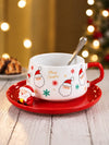 Santa Faces Themed Ceramic Cup with 3D Santa Saucer & Spoon Set