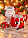 Santa Themed 2-Pcs Stackable Ceramic Christmas Teapot & Coffee Mug Set with Lid