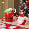 Santa Themed 3Pcs Teapot And Hot Chocolate & Coffee Christmas Mugs Set