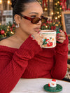 Santa & Christmas Tree Ceramic Hot Chocolate and Coffee Christmas Mug with 3D Spoon
