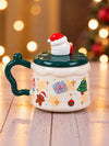 Santa & Wreath Ceramic Hot Chocolate and Coffee Christmas Mug with 3D Spoon