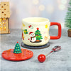 Snowman With Tree Ceramic Christmas Coffee And Hot Chocolate Mug With 3D Christmas Tree Lid And Stainless Spoon.