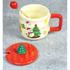 Snowman With Tree Ceramic Christmas Coffee And Hot Chocolate Mug With 3D Christmas Tree Lid And Stainless Spoon.