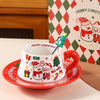 Snowman With Santa Christmas Themed Ceramic Cup & Saucer With 3D Christmas Tree Spoon Gift Box Set