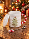 White Christmas Tree Ceramic Hot Chocolate and Coffee Christmas Mug with 3D Spoon